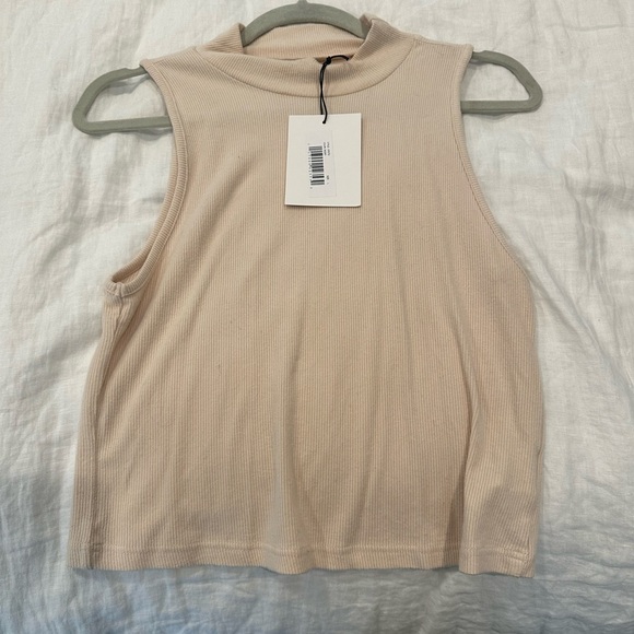 Deluc Tops - Beige mock neck crop top